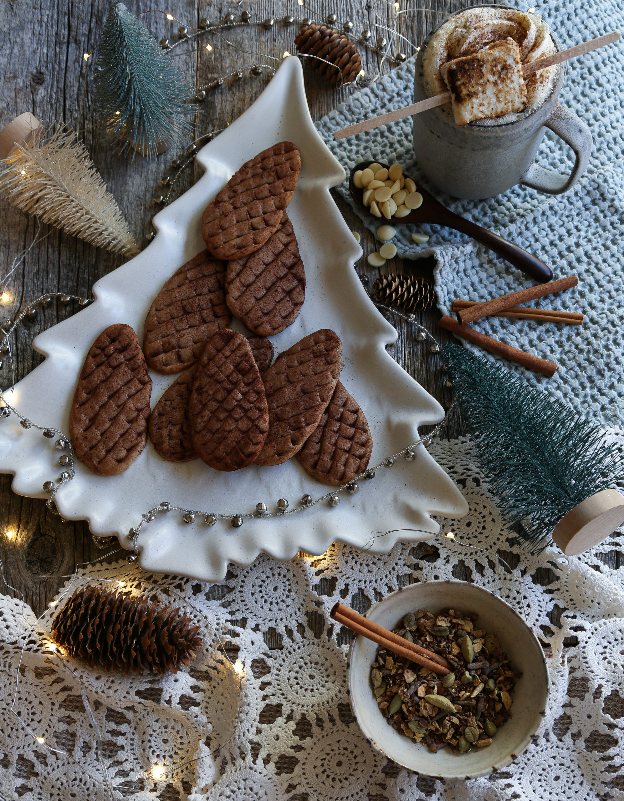 hot-white-chocolate-chai-and-plate-of-pinecone-cookies-from-the-loaded-trunk