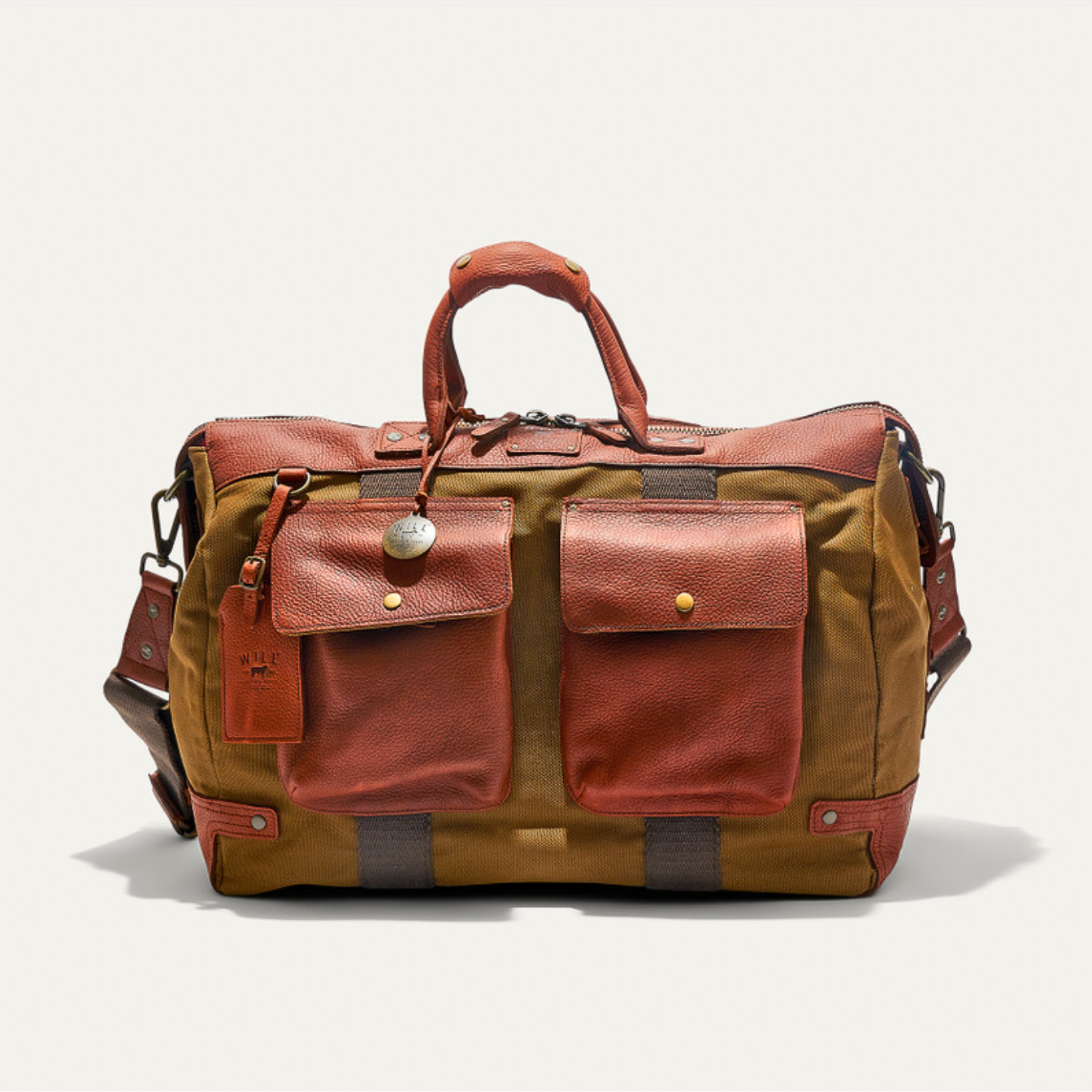 Canvas and leather duffle bag